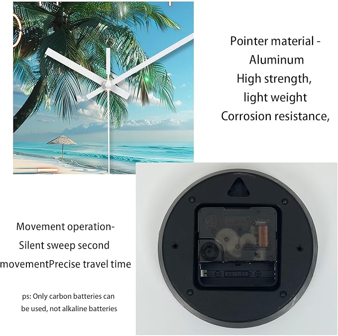 XFM Beach Wall Clock Silent Non-Ticking Battery Operated Clocks 14 Inch Blue Ocean Tropical Palm Tree Wall Clock Decorative for Living Room Kitchen Bedroom Office