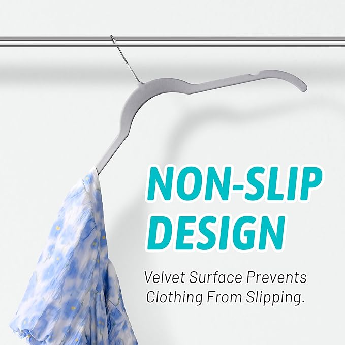 Premium Velvet Shirt Hangers 30 Pack, Space-Saving Non-Slip Felt Hanger with 360° Swivel Hook, Slim Flocked Hangers for Strappy Dresses, Blouses, Tank Tops(Grey)