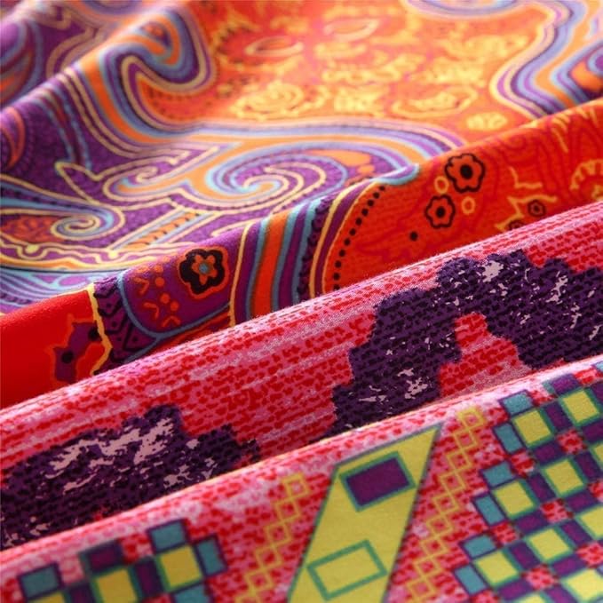 Boho Full Size Comforter Set Soft Chic Boho Comforter Set 3 Pieces Lightweight Exotic Yellow Orange Bohemian Mandala Colorful Retro 1 Boho Comforter and 2 Pillowcases for All Seasons