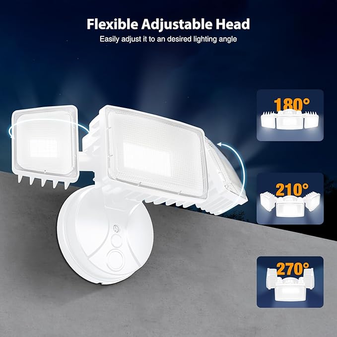 Onforu 80W 9000LM Flood Lights Outdoor, Brightness Security LED Flood Lights with 3 Adjustable Heads, Switch Controlled, IP66 Waterproof 6500K Outside Exterior Flood Light for Yard Garage Eave Patio