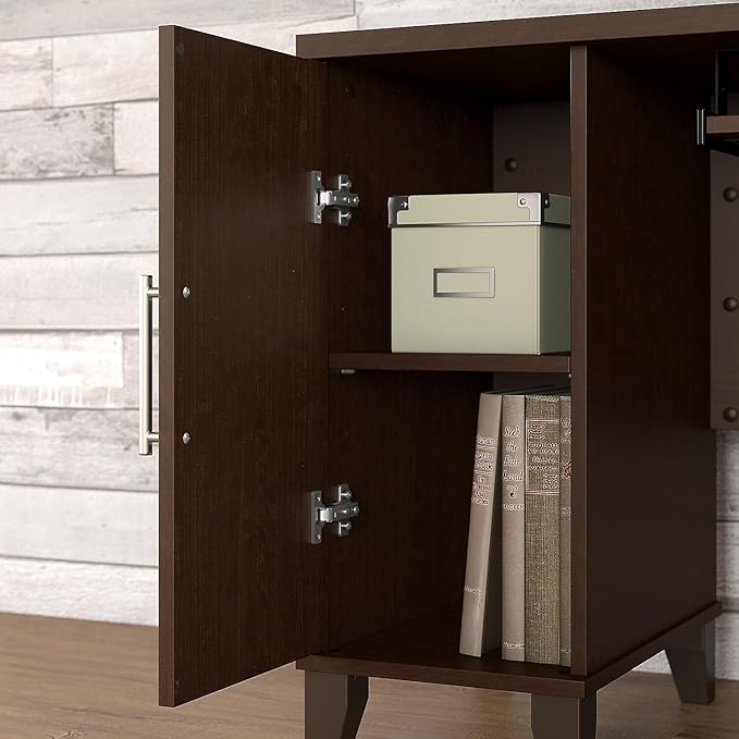 Bush Furniture Somerset 60W L Shaped Desk with Hutch in Mocha Cherry