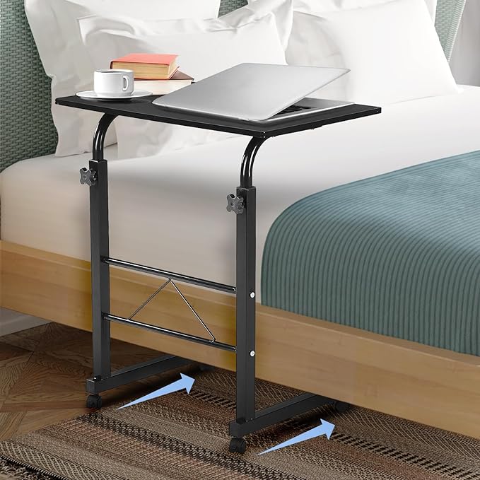 Karl home Side Table Mobile Standing Desk Adjustable Height Portable Laptop Table, TV Tray Computer Workstation Sofa Bed Teble for Home Office, Desktop 23.62" L x 15.75" W, Black