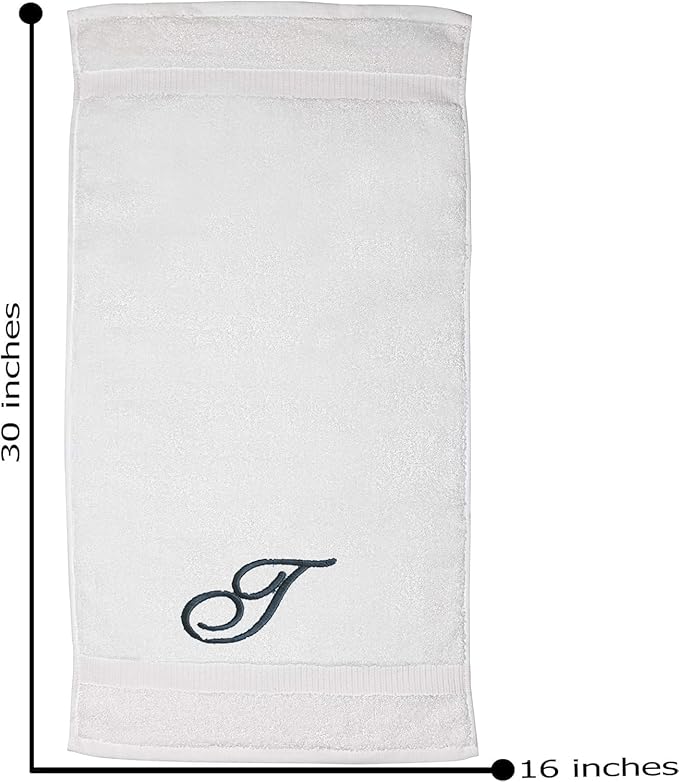 White Monogrammed Hand Towels for Bathroom - Luxury Hotel Quality Personalized Initial Embroidered Towel for Powder Room, Spa - GOTS Organic Certified - Set of 2 Dark Gray Letter T