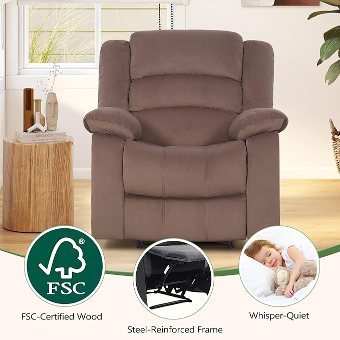 ANJ Fabric Recliner Chair Set of 2, with Overstuffed Arm and Back, Comfy Chocolate Manual Reclining Chairs for Adults, Living Room Single Sofa Recliners