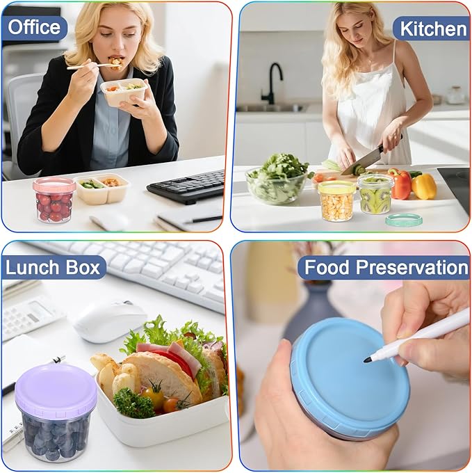 6pcs 10 oz Plastic Containers with Screw Lids, Reusable Clear Food Storage Containers with Pen and Brush for Snack Salad Fruit, Leakproof Small Freezer Containers, Microwave & Dishwasher Safe