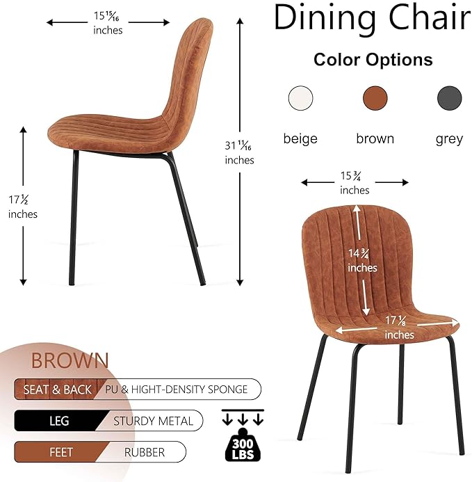 Set of 4 Upholstered Dining Chairs, Vintage Home Kitchen Chairs Faux Leather PU, Modern Mid-Centuray Accent Chairs with Metal Legs for Vanity