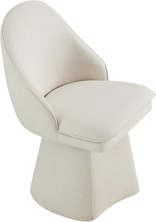 Swivel Dining Chairs Set of 1, Upholstered Mid Century Modern Deskchair with Round Back, Linen Fabric Kitchen Chairs for Dining Room, Bedroom, Dressing Room, Linen