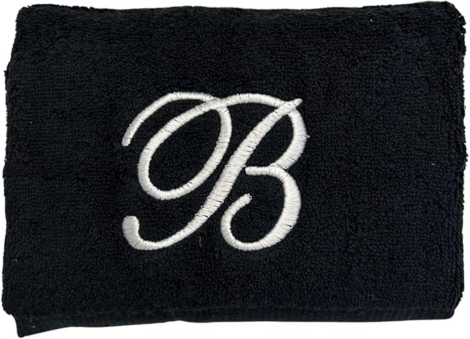 Black Monogrammed Hand Towels for Bathroom - Luxury Hotel Quality Personalized Initial Embroidered Towel for Powder Room, Spa - GOTS Organic Certified - Set of 2 White Letter T