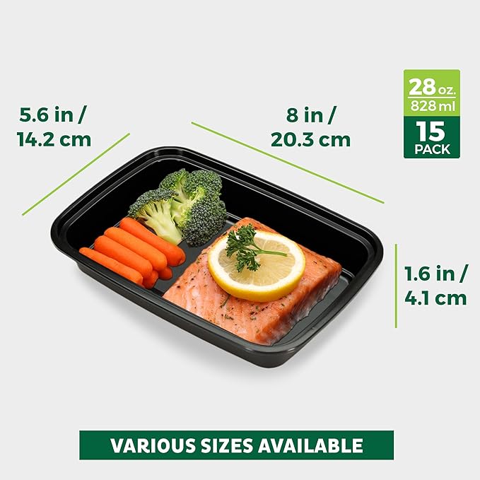 Freshware Meal Prep Containers 15 Count (Pack of 1) Compartment Food Storage Containers with Lids, Bento Box, BPA Free, Stackable, Microwave/Dishwasher/Freezer Safe (28 oz) (Color May Vary)