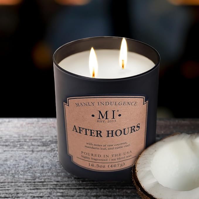 Manly Indulgence After Hours Scented Candles for Men, 2 Wick, 16.5 oz, Premium Soy Blend Wax, 60H Burn, Candles for Home Scented - Made in The USA