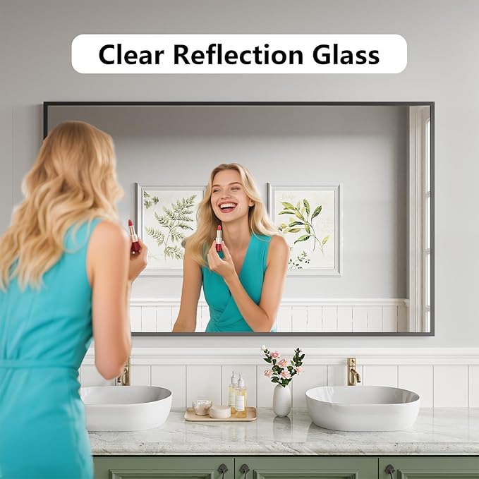 Bathroom Mirror 36"x60" Matte Black Rectangle Bathroom Wall Mirror for Over Sink, Modern Large Vanity Mirror, HD Tempered Glass, Anti-Rust Aluminum Alloy Frame, for Living Room, Bedroom, Entryway