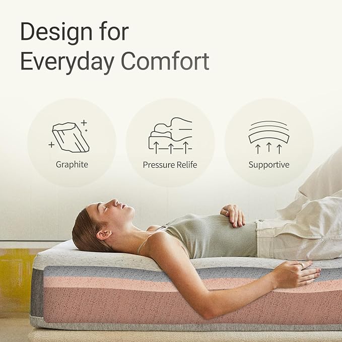 LIFEMENT Full Mattress 8 Inch, Essential Graphite Infused Memory Foam Bed | Medium Firm, Fiberglass Free, Cooling Pressure Relief | CertiPUR-US & Oeko-TEX Certified, Mattress in a Box