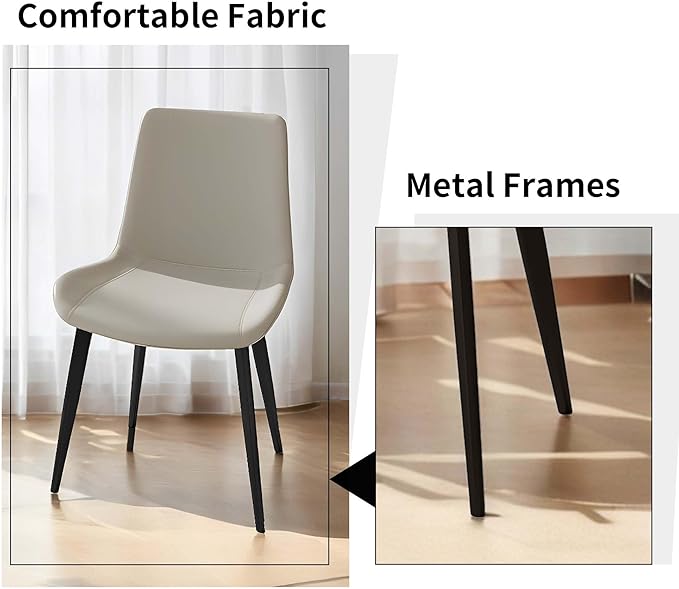 Dining Chairs, Modern PU Leather Dining Room Chair with Sturdy Metal Legs, Upholstered Seat Dinner Chairs Accent Side Chairs for Indoor Kitchen Living Room Restaurant Cafe (Cream, Set of 4)