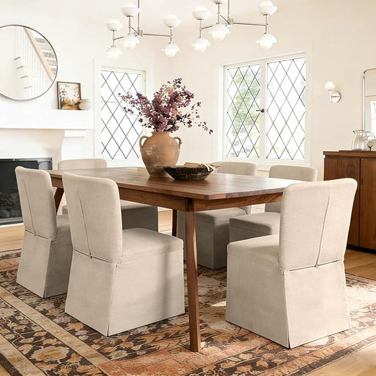 Modern Dining Chairs Set of 6, Upholstered Kitchen Table Chairs, Linen Dining Room Chairs with Metal Frame, Khaki