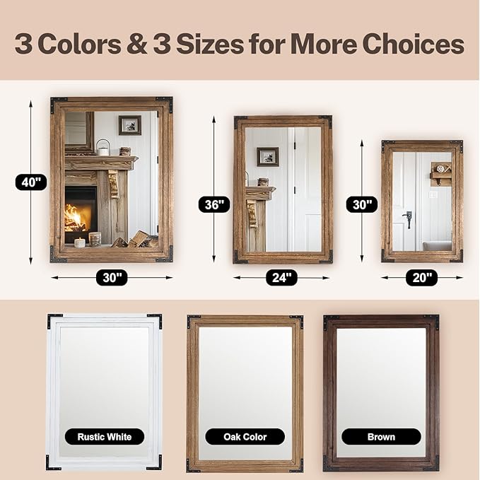 Full Length Mirror 40"x30" Solid Wood Frame Floor Standing Mirror, Hanging or Leaning Wall-Mounted for Living Room, Bedroom, Oak Color