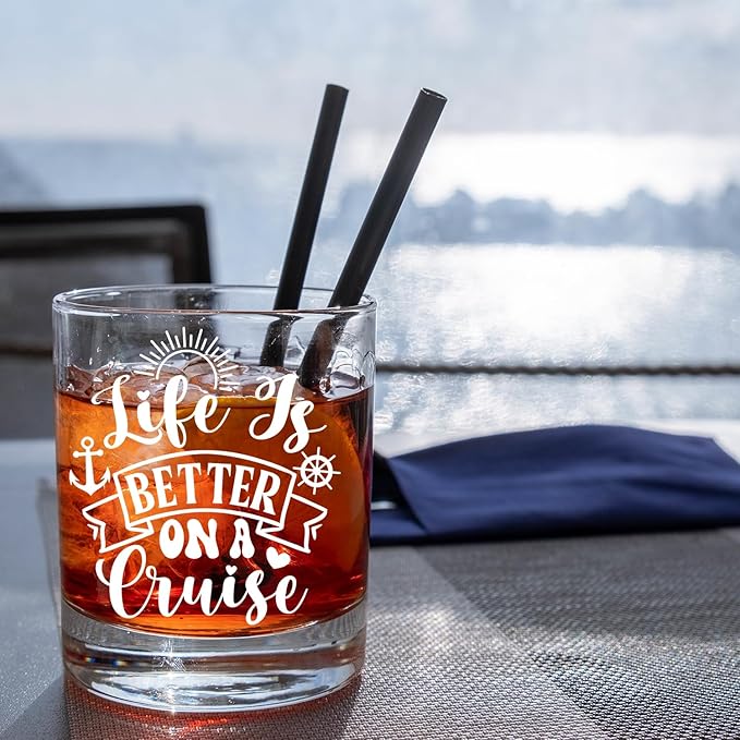 Cruise Cruising Lovers Gifts Old Fashioned Whiskey Glasses, Nautical Gifts for Sailor, Life is Better On a Cruise 10 oz Rocks Barware Cup for Cocktail Drinks Scotch Bourbon Liquor
