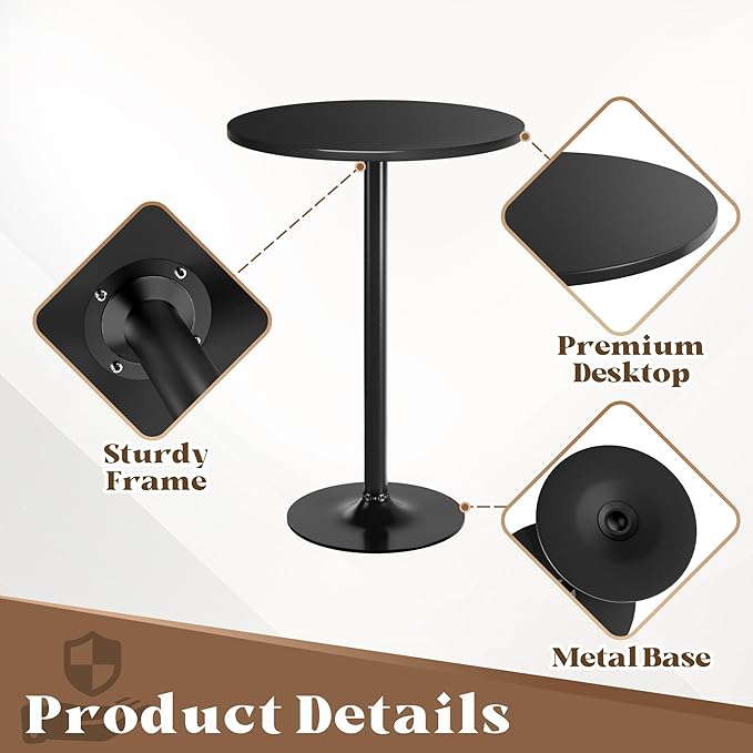 Homall Round Dining Table Bistro Pub 23.8 x 39.5 Inches Bar Table for Kitchen, Dining Room (1, Full Black)