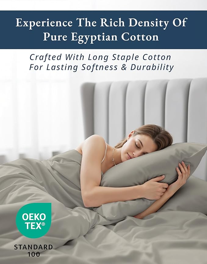 LANE LINEN 100% Egyptian Cotton Full Bed Sheets, Sustainably Produced Luxury Hotel Like Thick Full Size Sheets Set, Naturally Temperature Regulating Machine Washable Cotton Sheets - Silver