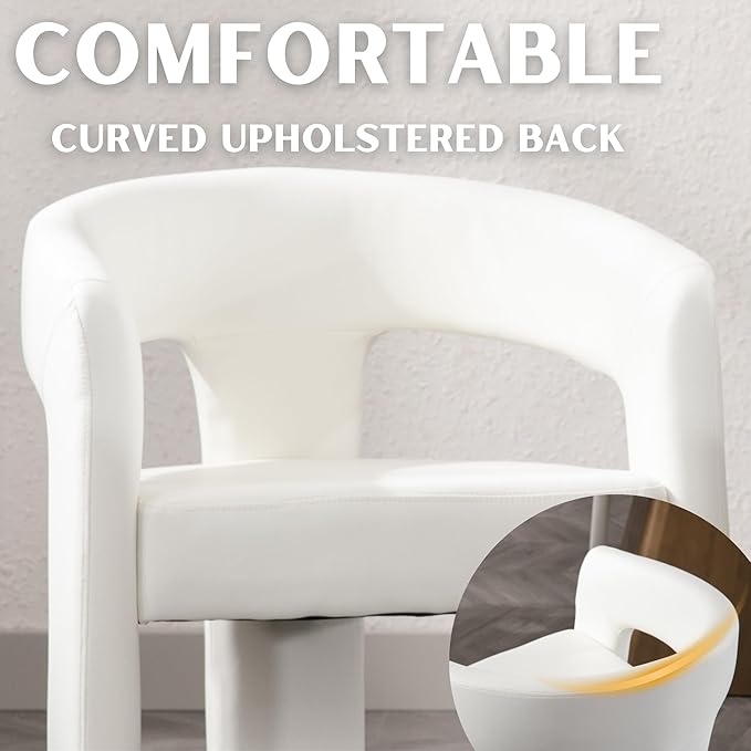 Set of 4 Modern Barrel Dining Chairs, White PU Leather Upholstered Accent Side Chair with Arms Comfy Makeup Vanity Chairs, Dining Living Room Kitchen Chairs
