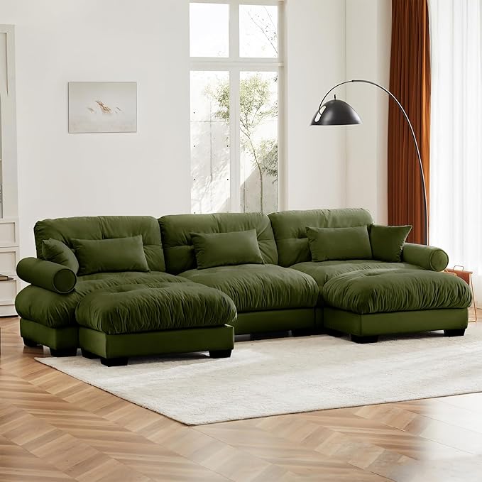 Olive Green Ottoman for Modular Sectional Sofa, Single Sofa, Ottoman Seat for Convertible Sectional, Velvet Sofa Couch for Living Room, Bedroom, Apartment