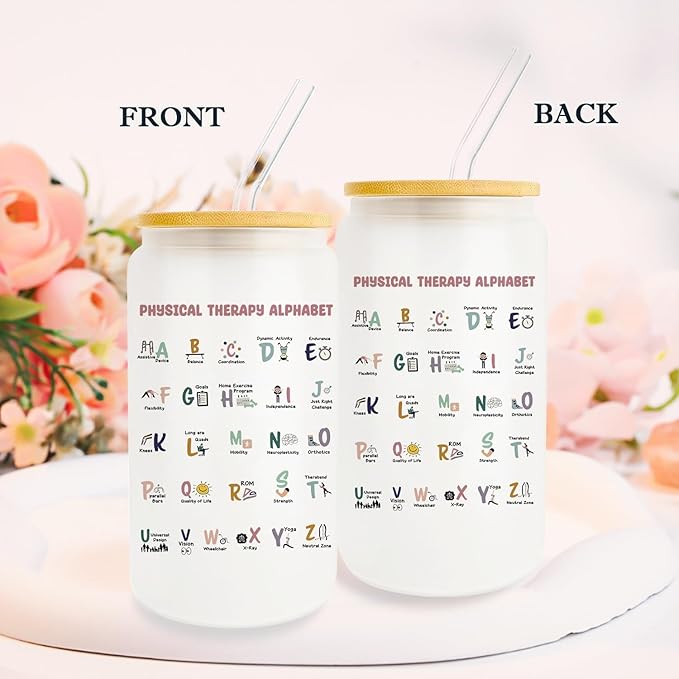 16oz Glass Cup With Lid And Straw, Occupational Therapy Gifts, Physical Therapist Gifts For Women