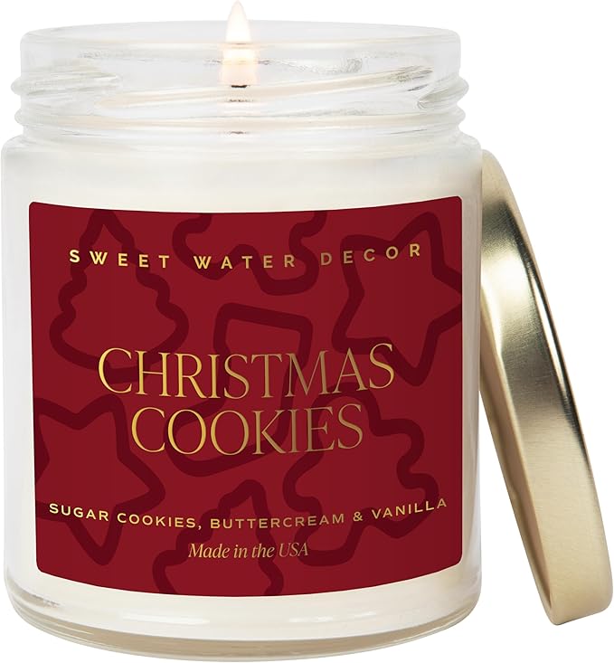Sweet Water Decor Christmas Cookies Scented Candles - Christmas Stocking Stuffers Soy Candles with Vanilla Scent - Christmas Candles with 40 Hours Burn Time - 9Oz Gold Lid Clear Jar Wax Candles