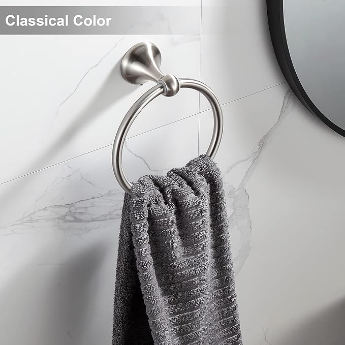 BGL Towel Ring Brushed Nickel Matal Wall Mount for Bathroom 2 Pack Classic Style