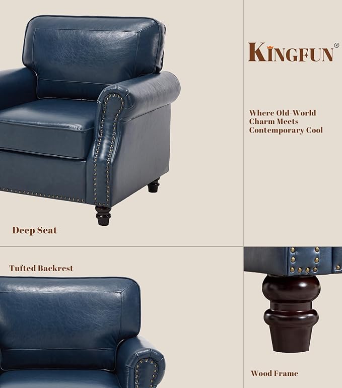 WILLOVE Accent Chair Set of 2, Faux Letaher Arm Chair, Reading Chair for Living Room, Bedroom & Offcie, Blue