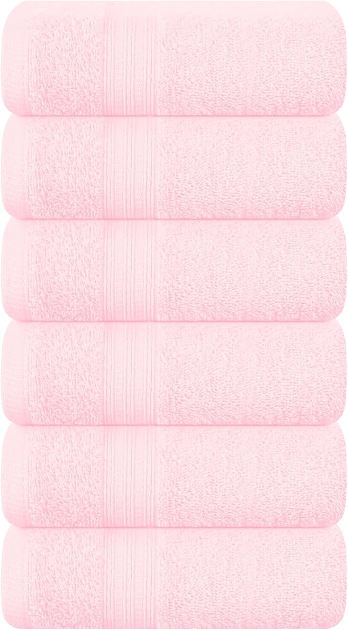 BOUTIQUO Ultra Soft Cotton 6 -Piece Hand Towel Set 16x24 Inch, Ideal for use in Bathroom, Kitchen, Gym, Spa & General Cleaning, Compact & Lightweight Multi Purpose Hand Towels - Pink