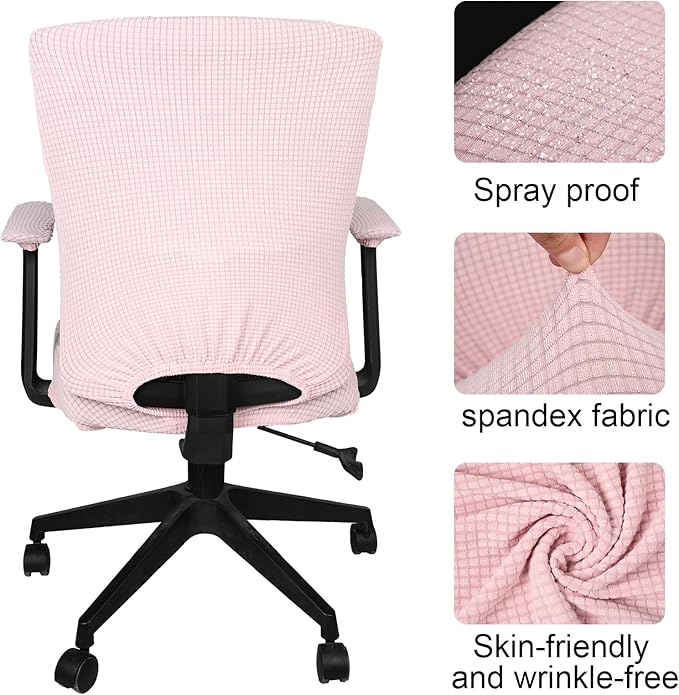 Tallew 8 Pcs Office Chair Covers Set Computer Universal Protective Stretchable Chair Seat Covers Desk Armrest Slipcovers Pads Office Cushion Backrest for Rotating (XL,Pink)