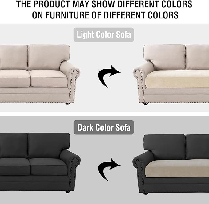 H.VERSAILTEX Stretch Chenille Couch Cover 2 Cushion Sofa Thick Slip Covers for Sofas/Couches 2 Cushions Non-Slip Couch Covers for Sofa Pets with Elastic Bottom(2 Seater Loveseat Cushion Cover,Beige)