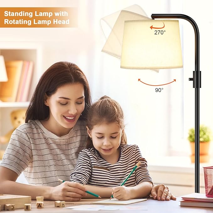 Ambimall Fully Dimmable Floor Lamp - Floor Lamps 9W LED Light Bulbs, Standing Lamps for Living Room, Tall Lamp for Bedroom (Black and Light Beige)