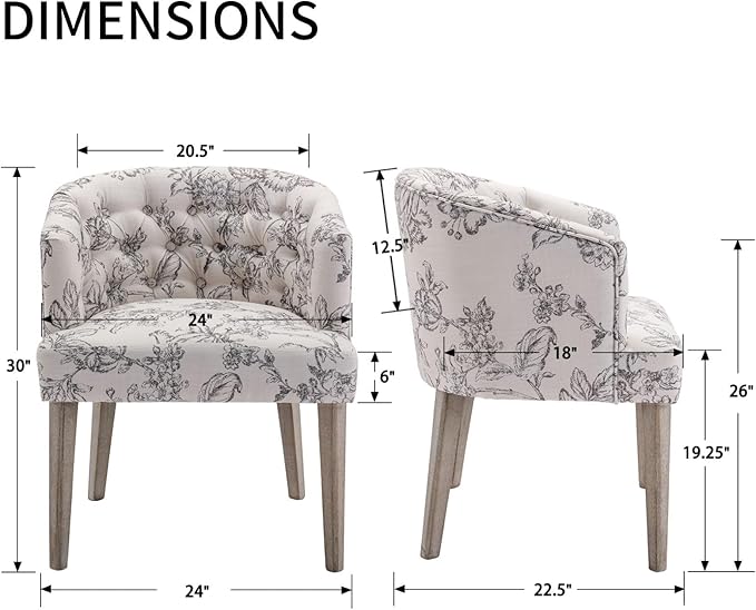 DUOMAY Modern Tufted Dining Chairs Set of 4, Linen Upholstered Side Chair, Comfy Accent Barrel Chair with Wood Legs for Home Kitchen Dining Room Living Room Restaurant, Beige Flower Pattern