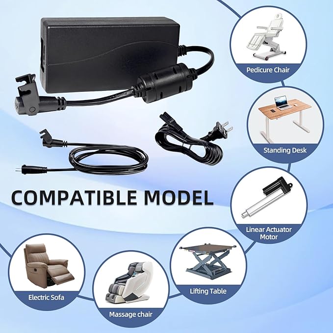 Universal Power Cord for Recliner Chair - 2-Pin Power Adapter with Extension Cord for Lift Chair, Recliner Sofa, Recliner Couch, 29V2A Power Supply Compatible with Power Recliner Most Makes & Models