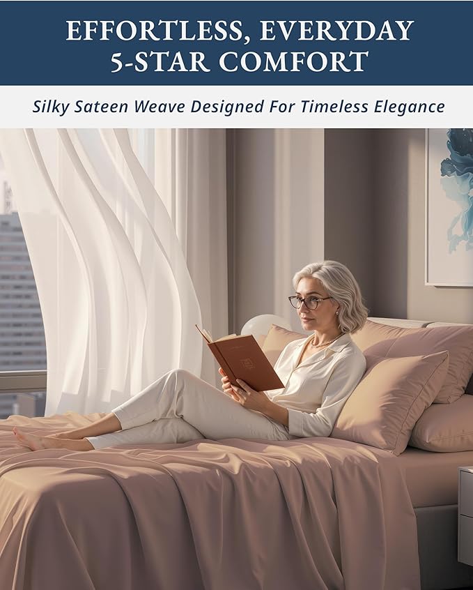 LANE LINEN Luxury 100% Egyptian Cotton Sheets California King Bed Set, Oeko-Tex Certified No Pill Fade Resistant Machine Washable Cotton Cooling Cal King Sheet Set - Sepia Rose