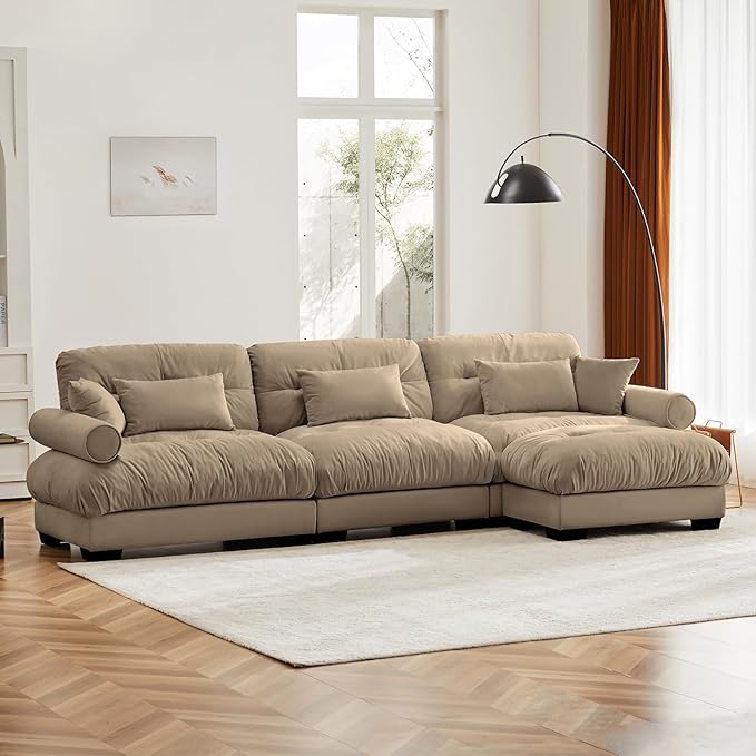 Camel Ottoman for Modular Sectional Sofa, Single Sofa, Ottoman Seat for Convertible Sectional, Velvet Sofa Couch for Living Room, Bedroom, Apartment