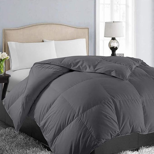 EASELAND Oversized Queen Down Alternative Comforter - Quilted Duvet Insert for All Seasons, Soft Lightweight with Corner Tabs, Summer Winter Warm Bedding, Dark Grey 98×98 Inches
