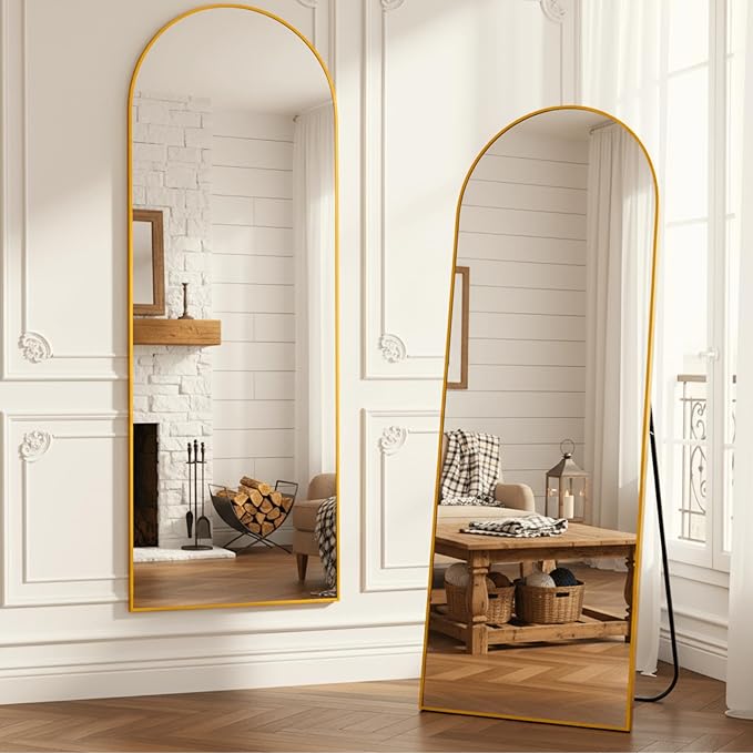 Arched Mirror Full Length, 59"x16" Body Mirrors with Shatter-Proof Glass, Mirror Full Length for Home Decor, Arch Aluminum Frame Mirrors for Bedroom Bathroom, Gold