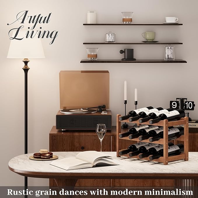 Wine Rack，Bamboo Wine Storage Cabinet Shelf，Countertop Wine Shelf- Freestanding Wine Holder for Kitchen & Pantry (Brown, 3-Tier)