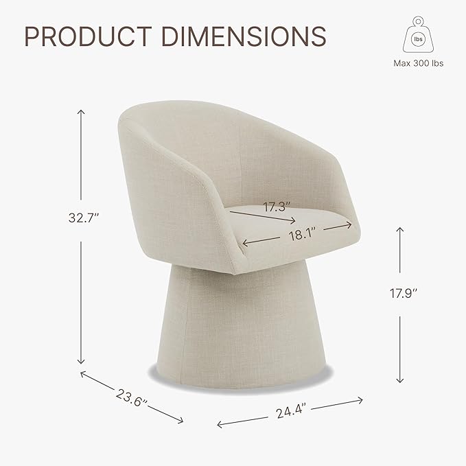 Swivel Dining Chairs Set of 4, Upholstered Mid Century Modern Deskchair with Barrel Back, Linen Fabric Kitchen Chairs for Dining Room, Bedroom, Dressing Room, Linen
