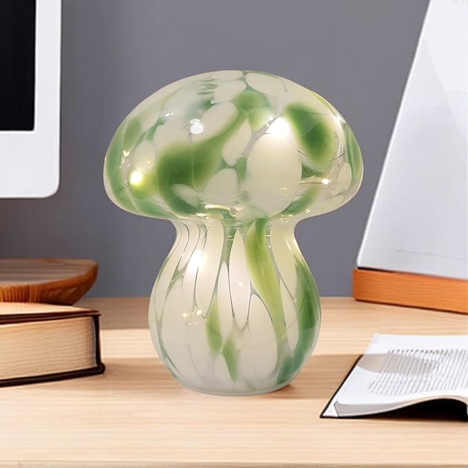 Mushroom Table Lamps Night Lights Cute Glass Nightstand Bedside Desk Lamps for Bedroom Living Study(Bulb Included) - Green