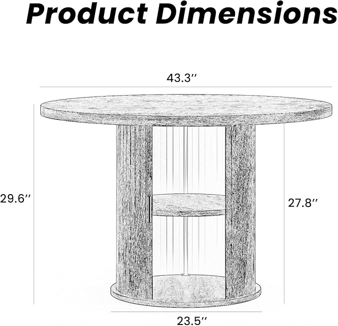 Farini 43" Round Dining Table for 4-6 with Storage Space,Modern Kitchen Room Table with Wood Top & Sturdy Metal Base,Black
