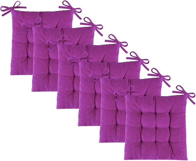 Square Seat Cushion for Kitchen Dining Chairs, Soft & Comfortable 15.5" x 15.5" Chair Pads, 6 Packs, Purple