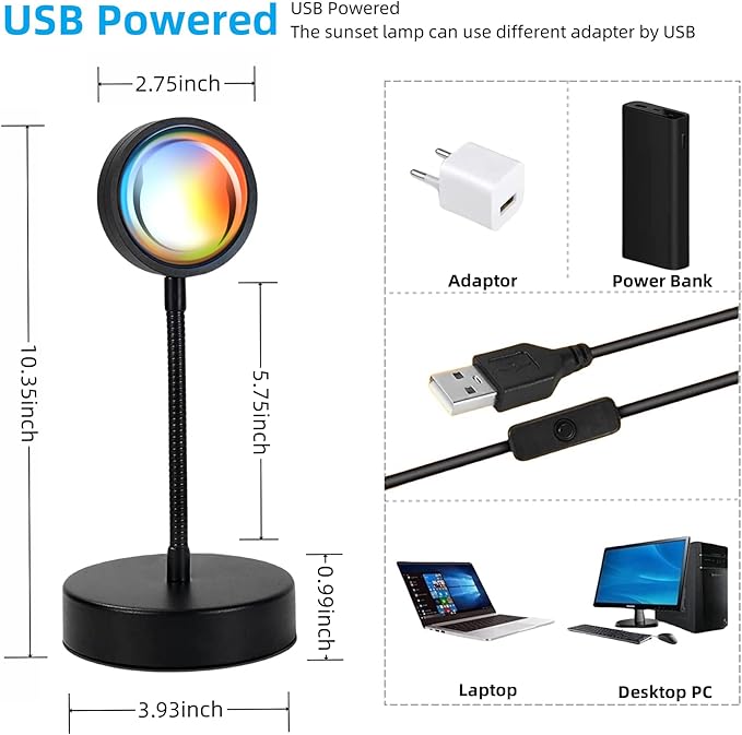 Sunset Lamp Projector Led Lights for Bedroom Night Light RGB Lights Sun Sunlight Sunrise Lamp 10w 360° Rotation Mood Lighting Home/Room Decor Christmas Gifts for Women,Tabletop Multicolor