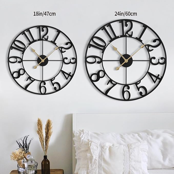 1st owned Wall Clock 24 Inch Round Large Indoor Wall Clocks Battery Operated Silent Non Ticking, Farmhouse Vintage Decorative Analog Metal Clock for Living Room, Kitchen, Bedroom Decor