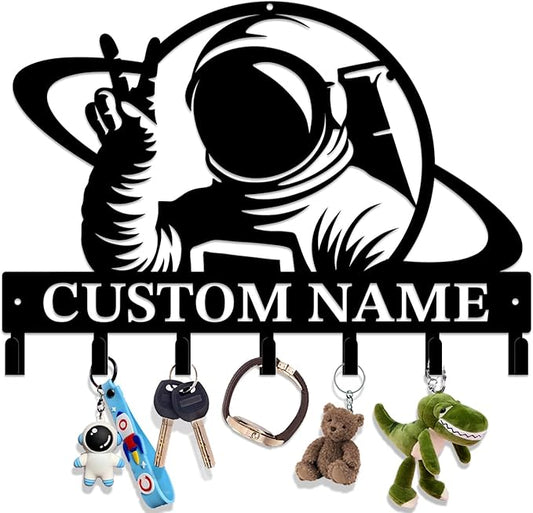Personalized Custom Astronaut UFO Metal Wall Keys Hooks,Clothes Hooks Astronaut Art coat racks,door holder,Black Astronaut decorations for home,Entrance doors,Hallway, Bedroom,Keys,Hats (Style G)