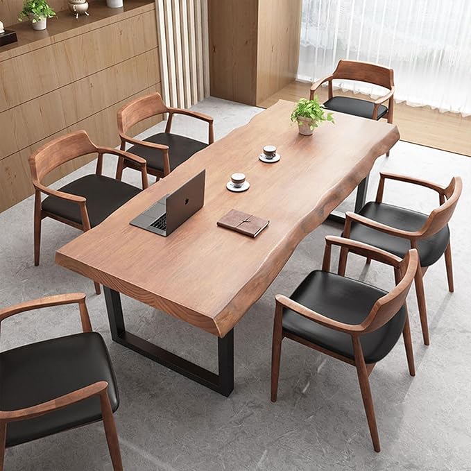 Stylish Solid Wood Office Desk with Sturdy Metal Base - Durable Multi-Size Executive Computer & Dining Table - Perfect for Home Office & Work Environments (Brown, 62.99in)