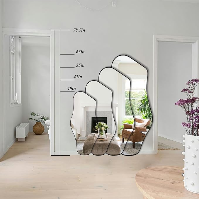 Irregular Wall Mirror, Asymmetrical Mirrors with Metal Frame, 40"x18" Cloud Shaped Mirror Decorative, Modern Abstract Mirrors for Living Room Bathroom Bedroom Hallway Entryway Fireplace