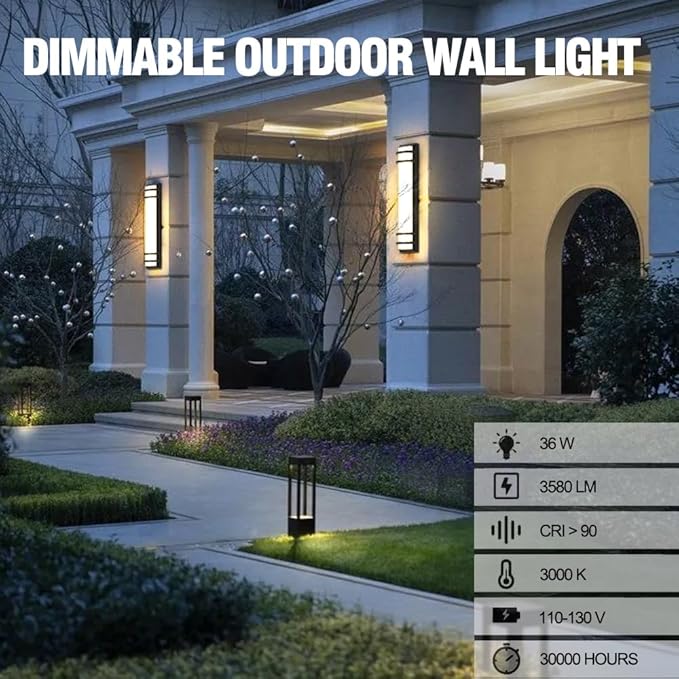 Sytmhoe Exterior Wall Lights,36w Dimmable LED Modern Porch & Patio Wall Light Fixture, 23.6in Black Exterior Sconce Wall Mounted Lights Suitable for Garage Living Room Courtyard House(3000K)