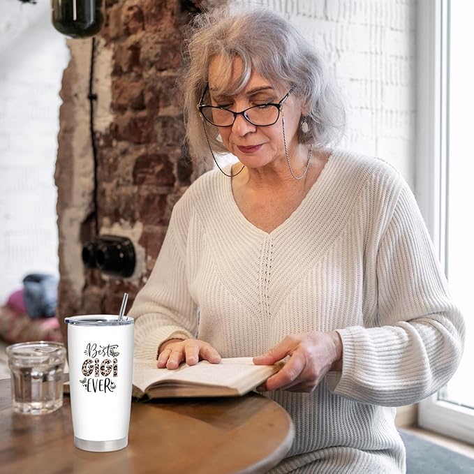 Gigi Christmas Gifts, Gigi Gifts for Grandma, Birthday Gift for Grandma from Grandkids, 20 oz Stainless Steel Tumbler With Lid & Straw